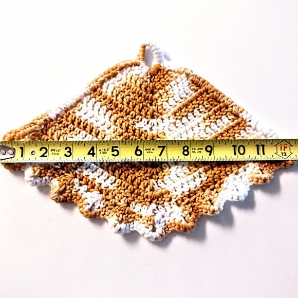 VTG Yarn Crochet Pot Holder Set ~ Round Blue/White, Triangle Gold/White ~  EVC! - Picture 5 of 5